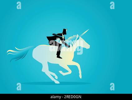 Business Concept illustrazione vettoriale di un uomo d'affari che cavalcano un unicorno Illustrazione Vettoriale
