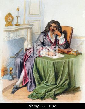 Ritratto di Jean-Baptiste Poquelin dit Moliere, auteur dramatique et comedien francais (1622-1673) - in "le Plutarque francais", ed. Mennechet, 1844-1847 Foto Stock