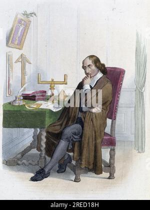 Portrait de Blaise Pascal, philosophe, mathematicien et physicien francais (1623-1662). - In Ed. Mennechet, 'Le Plutarque francais", 1844 - 1847 Foto Stock