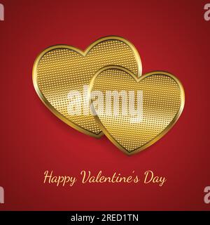 Illustrazione vettoriale di due cuori d'oro per la carta di San Valentino Illustrazione Vettoriale