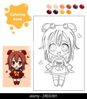 Libro da colorare per bambini. Ragazza in uniforme scolastica. Illustrazione Vettoriale