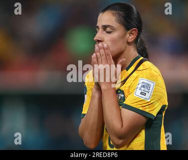 Alex Chidiac #8 dell'Australia durante la partita del gruppo B della Coppa del mondo femminile 2023 Australia Women vs Nigeria Women al Suncorp Stadium, Brisbane, Australia, 27 luglio 2023 (foto di Patrick Hoelscher/News Images) in , il 7/27/2023. (Foto di Patrick Hoelscher/News Images/Sipa USA) Foto Stock