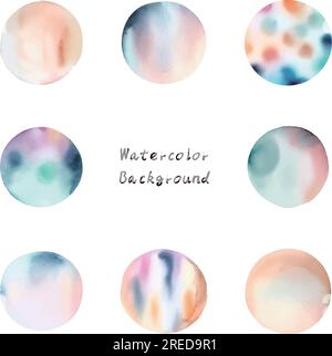 Set di punti acquerelli. Cerchi ad acquerello dipinti a mano. Illustrazione vettoriale. Illustrazione Vettoriale