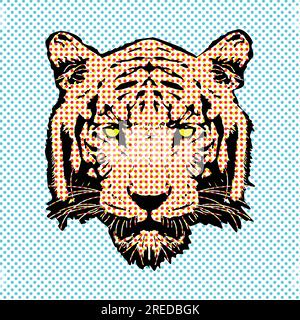 T-shirt con testa tigre in stile pop art. Eseguire un pattern senza cuciture della tigre della testa vettoriale Illustrazione Vettoriale
