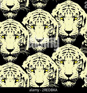 modello senza cuciture con stampa leopardata e teste tigre Illustrazione Vettoriale