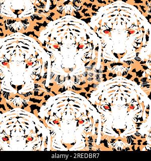modello senza cuciture con stampa leopardata e teste tigre Illustrazione Vettoriale