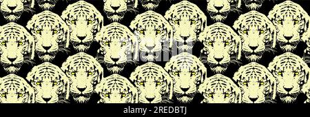 modello senza cuciture con stampa leopardata e teste tigre Illustrazione Vettoriale