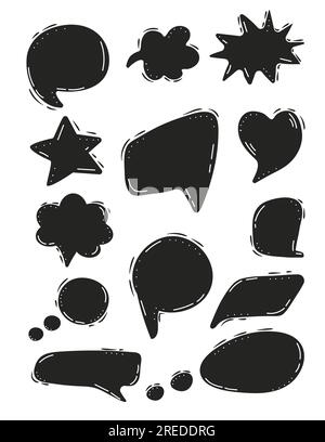 Fumetti in fumetto con fumetti in stile vettoriale disegnato a mano. Esplosioni di schizzi comici in stile doodle. Parole vuote, bollature di comunicazione in stile linea Illustrazione Vettoriale