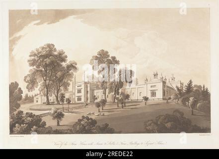 Vista della Farm House con schermo per Stables & Farm Buildings a Sezincot House circa 1818 di Frederick Christian Lewis Foto Stock