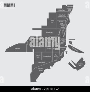 Mappa amministrativa di Miami isolata su sfondo grigio Illustrazione Vettoriale
