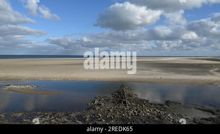 Kniepsand Haken Beach, Wittdün, Amrum, Isole Frisone, Mare di Wadden, Mare del Nord, Germania Foto Stock