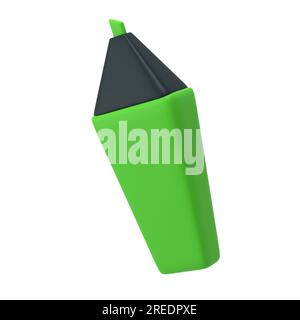 icona evidenziatore verde 3d per l'ufficio scolastico. Illustrazione del simbolo di messaggio importante cancelleria che rende modificabile isolato Foto Stock