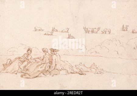 A picnic: Due signore e un gentiluomo intorno al 1745 di Hubert-Francois Gravelot Foto Stock