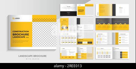 Progettazione di brochure Construction Landscape. modello di brochure del layout di 16 pagine del profilo aziendale. Illustrazione Vettoriale