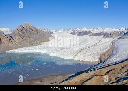 Fjortende Julibreen / 14 luglio ghiacciaio che si allunga a Krossfjorden in estate, Haakon VII Land, Spitsbergen / Svalbard, Norvegia Foto Stock