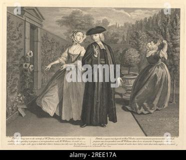 Pamela, ora sotto la custodia della signora Jenkes, coglie un'occasione (mentre camminano nel giardino) per proporre una corrispondenza con il signor Williams al fine di preparare una fuga, che accetta di nascondere 1745 di Guillaume Philippe Benoist Foto Stock