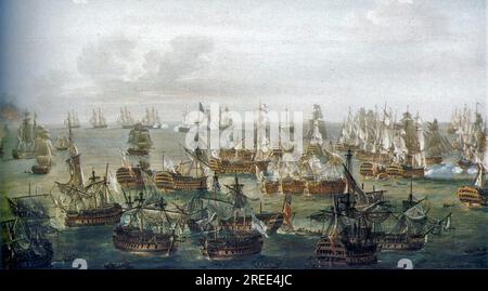 Battaglia di Trafalgar - 21st of Octaber 1805 - situazione alle 17h 19th Century di Nicholas Pocock Foto Stock