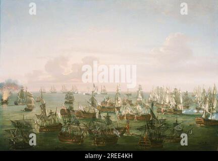 Battaglia di Trafalgar, 21 ottobre 1805: Fine dell'azione, avvenuta intorno al 1808, di Nicholas Pocock Foto Stock