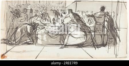'Sir George Hayter, The lay out of Christ, 0, penna e inchiostro nero con lavaggio grigio su carta blu stesa, totale: 6,3 x 13,6 cm (2 1/2 x 5 3/8 pollici), regalo di William B. o'Neal, 1995.52.75' Foto Stock