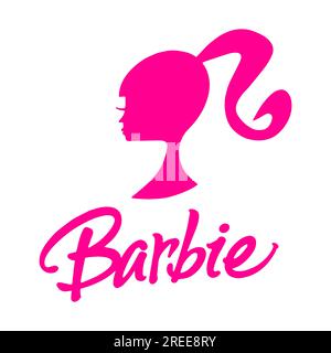 Logo Barbie rosa. Illustrazione editoriale isolata su sfondo bianco Illustrazione Vettoriale