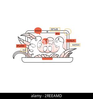 People Chat Line Art Illustrazione Vettoriale