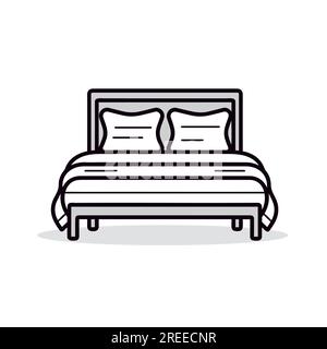 Letto vettoriale con biancheria da letto. Arredamento moderno. Letto con coperta, cuscini, Illustrazione Vettoriale