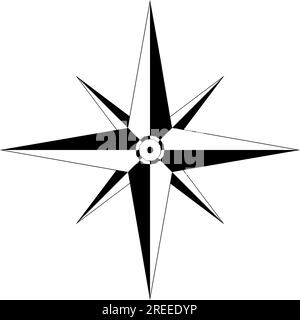 Rosa vento o vettore rosa bussola con otto direzioni. Sfondo isolato. Simbolo di navigazione marina, nautica o trekking o per includere in una mappa. Illustrazione Vettoriale