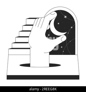 Fantasy Surreal Night BW Concept Vector Spot Illustration Illustrazione Vettoriale