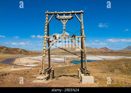 Parte di salina sulla spiaggia di sabbia salata. Sal. Pedro da Sal. Cabo Verde. Africa Foto Stock