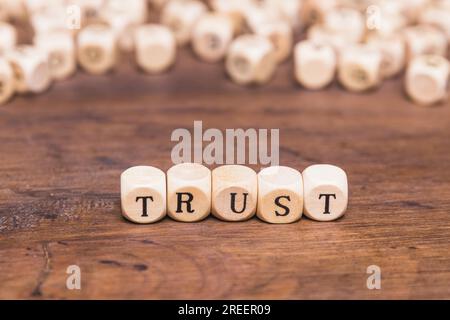 Parola di fiducia fatta con blocchi di legno. Risoluzione e foto bellissime di alta qualità Foto Stock