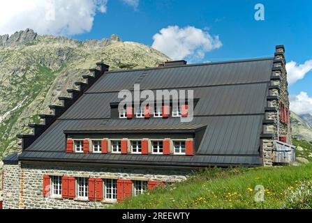 Storico Alpine Hotel Grimsel Hospiz sul passo Grimsel, Guttannen, Oberland Bernese, Svizzera Foto Stock