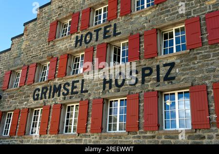 Storico Alpine Hotel Grimsel Hospiz sul passo Grimsel, Guttannen, Oberland Bernese, Svizzera Foto Stock