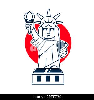 Disegno continuo a una linea della statua della libertà simbolo americano in silhouette su sfondo bianco. Lineare Illustrazione Vettoriale