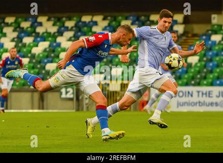 Linfield giocatore Matthew Fitzpatrick - Linfield vs Pogoń Szczecin, UEFA Europa Conference League, giovedì 27 luglio 2023, Windsor Park Belfast Foto Stock