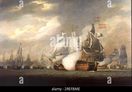 La "Vittoria" razziò il "Salvador del Mundo" spagnolo nella battaglia di Cape St Vincent, 14 febbraio 1797 1798, di Robert Cleveley Foto Stock