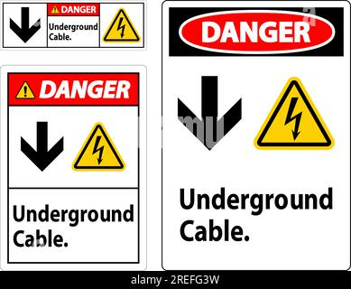 Cartello di pericolo, segnale del cavo sotterraneo Illustrazione Vettoriale