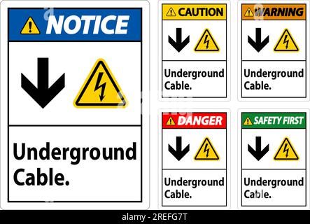 Cartello di pericolo, segnale del cavo sotterraneo Illustrazione Vettoriale