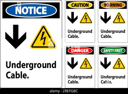 Cartello di pericolo, segnale del cavo sotterraneo Illustrazione Vettoriale