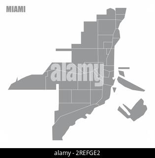 Mappa amministrativa di Miami isolata su sfondo bianco Illustrazione Vettoriale