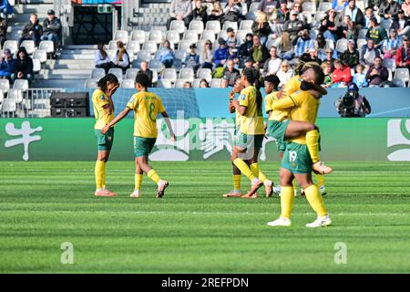 Dunedin, nuova Zelanda. 28 luglio 2023. I calciatori sudafricani celebrano un gol durante la partita del gruppo G tra Argentina e Sudafrica alla Coppa del mondo femminile FIFA Australia e nuova Zelanda 2023 a Dunedin, nuova Zelanda, il 28 luglio 2023. Crediti: Zhu Wei/Xinhua/Alamy Live News Foto Stock