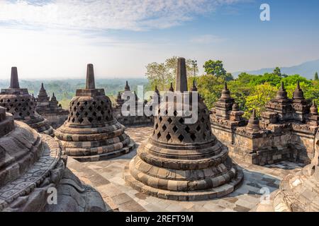 Tempio di Borobudur in Yogyakarta, Java, Indonesia. Foto Stock