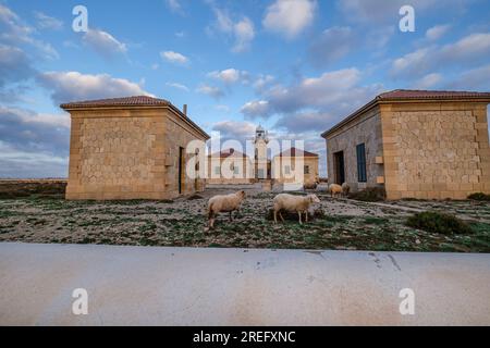 Faro di Punta nati, Ciutadella, Minorca, Isole Baleari, Spagna Foto Stock