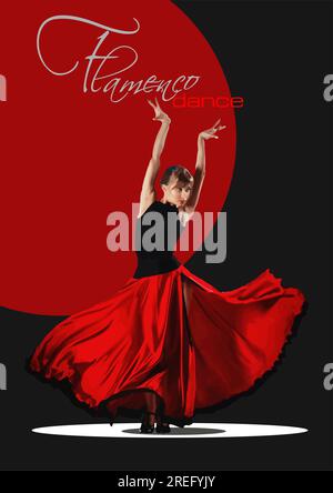 Bella giovane donna che balla flamenco. Illustrazione vettoriale 3d Illustrazione Vettoriale