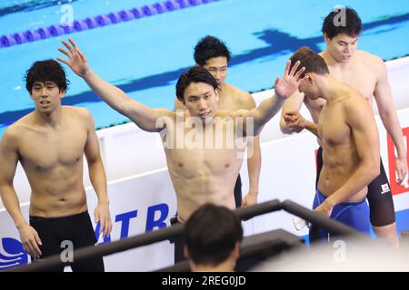 Fukuoka, Giappone. 28 luglio 2023. Japan team Group Swimming : World Aquatics Championships Fukuoka 2023 Men's 4x200m Freestyle Relay Heat presso Marine Messe Fukuoka Hall A Fukuoka, Giappone . Crediti: YUTAKA/AFLO SPORT/Alamy Live News Foto Stock