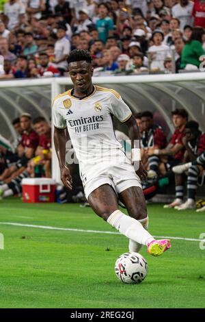 Real Madrid Forward Vinícius Júnior (7) durante il Soccer Champions Tour contro il Manchester United, mercoledì 26 luglio 2023, allo stadio NRG, A Houst Foto Stock