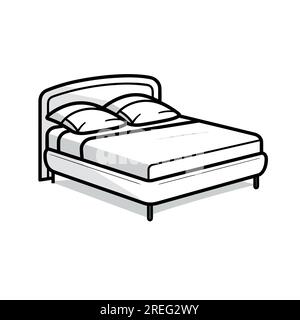 Letto vettoriale con biancheria da letto. Arredamento moderno. Letto con coperta, cuscini, Illustrazione Vettoriale