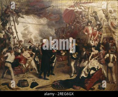 L'ammiraglio Duncan ricevette la Spada dell'ammiraglio olandese de Winter nella battaglia di Camperdown, l'11 ottobre 1797 1827, ad opera di Samuel Drummond Foto Stock