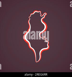 Mappa di profilo della Tunisia contrassegnata con un nastro a colori dalla bandiera. Illustrazione Vettoriale