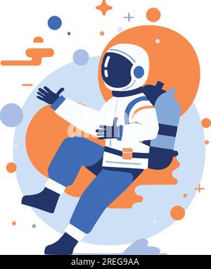 Astronauta disegnata a mano in stile piatto isolato sullo sfondo Illustrazione Vettoriale