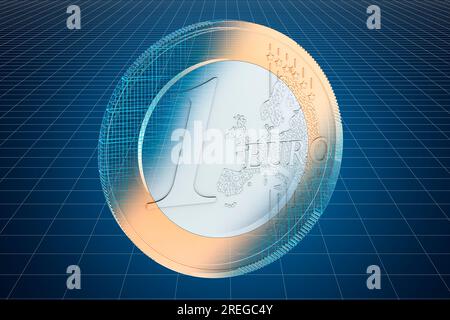 Visualizzazione del modello cad 3d di euro Coin, rendering 3D. Foto Stock